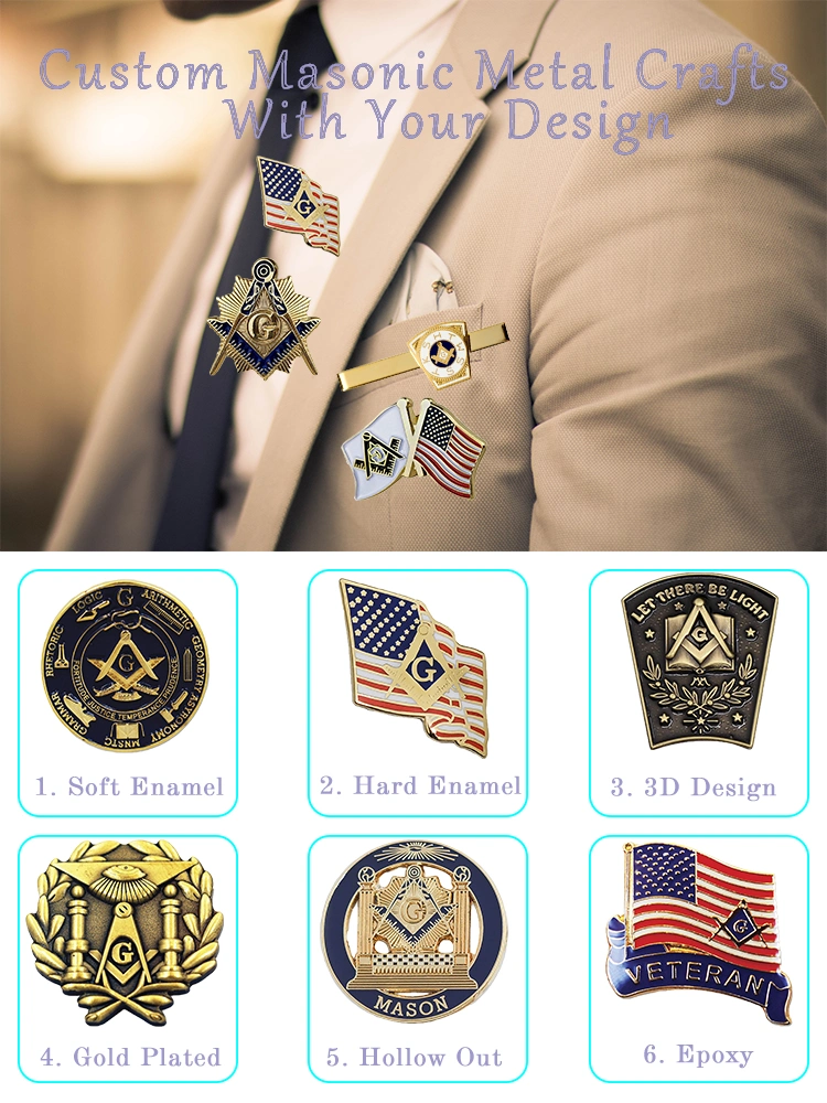 Masonic Logo Customized Design Gold Plated Chinese Factory Wholesale Hot Sale Enamel Lapel Pin Custom Metal Badges