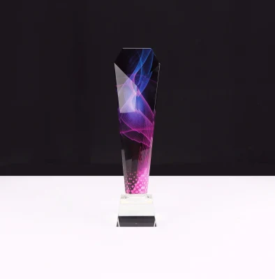 Placa de vidro troféu de cristal lembrança artesanal para presentes de negócios