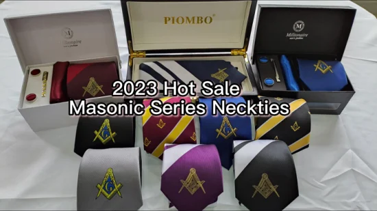 Gravatas masculinas de caixa de seda maçônica Jacquard personalizadas do fabricante com crachás