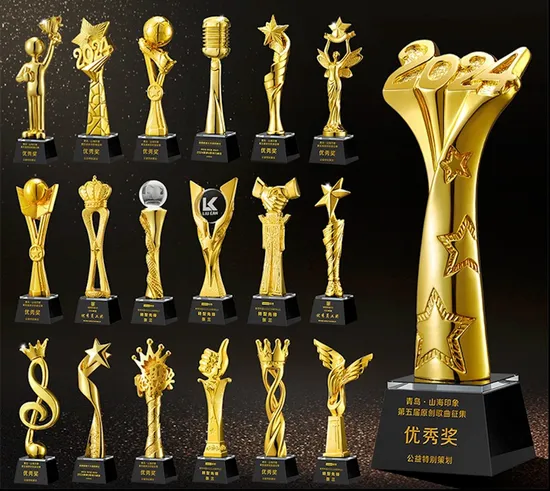 Troféu Prêmio Awad tamanho S/resina de cristal personalizada e folha de ouro matel